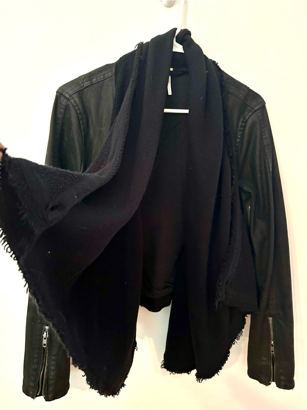 Free People Drape Front Coated Denim Moto Jacket Small EUC - Picture 3 of 6